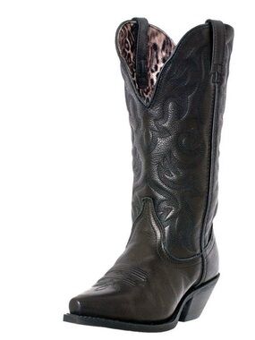 LAREDO Western Boots Womens Access Deep Dip Cowboy Black Leather Heeled Boots